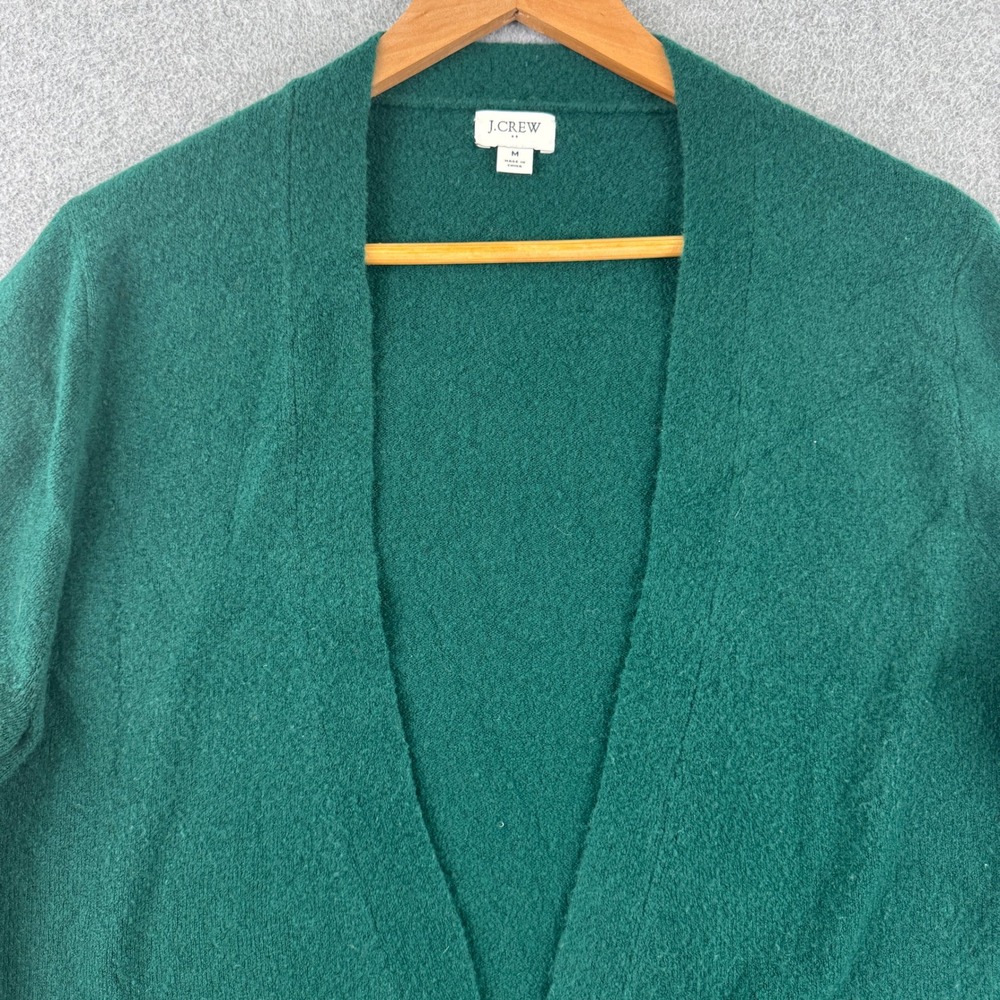 J.CREW Cardigan Womens M Green Open Front Long Sleeve Wool Blend Pockets Sweater